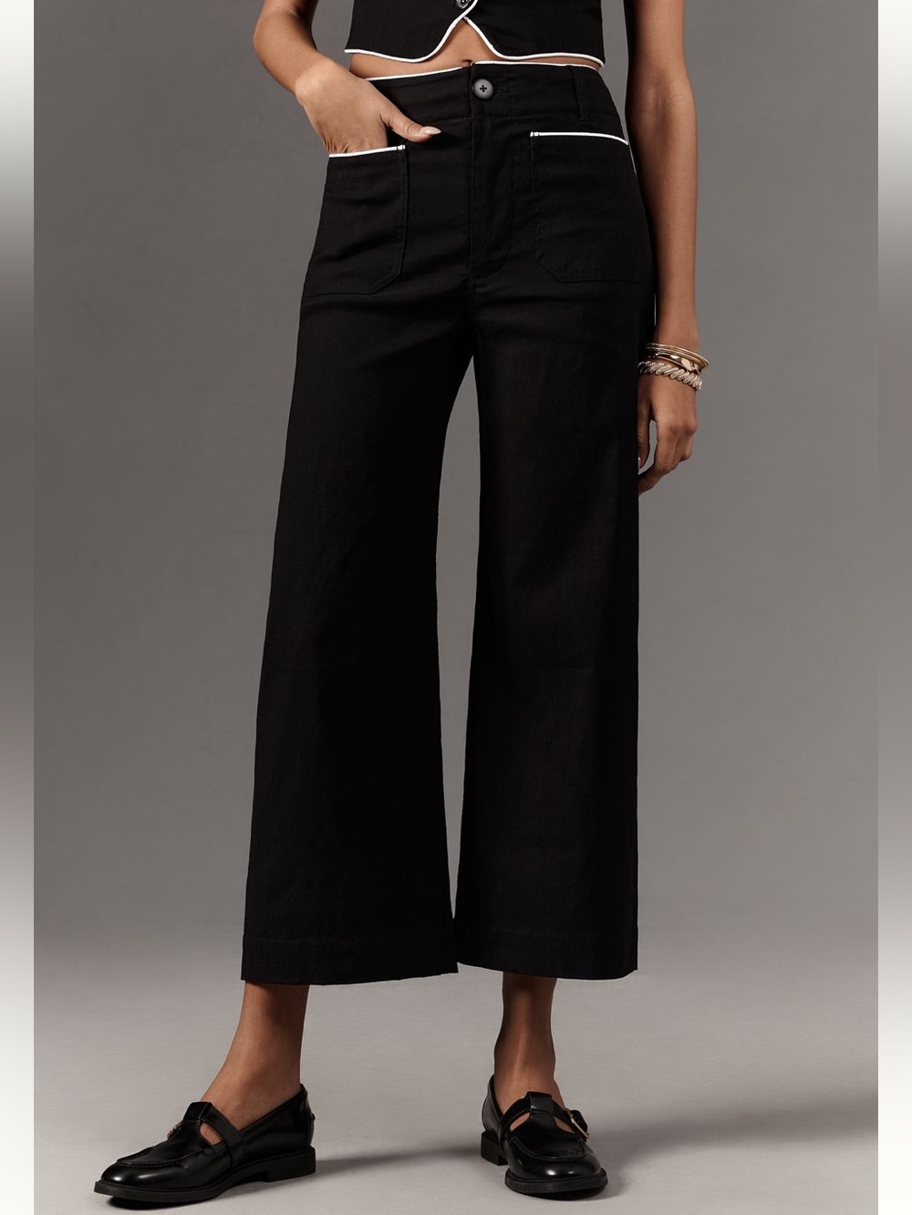 The Colette Magic Fabric Piped Crop Wide-Legged Pants by Maeve